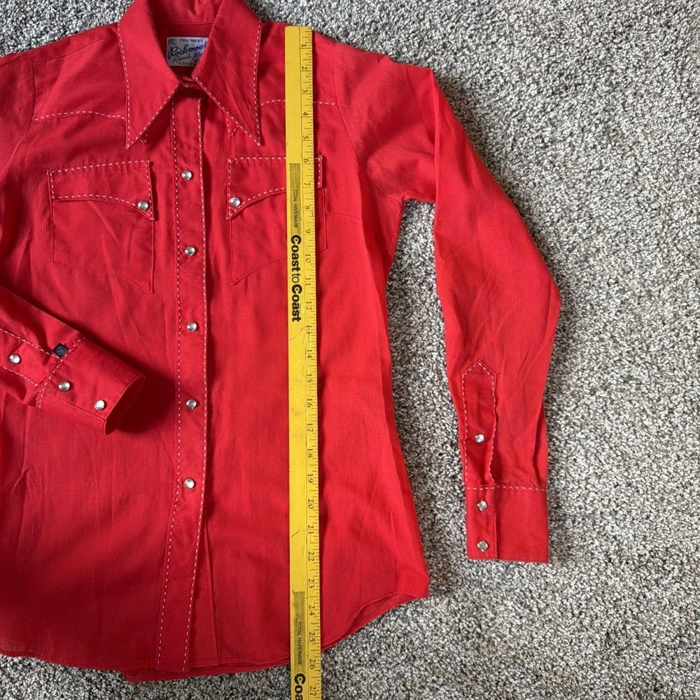 Vintage Pearl Snap Shirt Rockmount Ranch Wear Measure unisex small RED - Picture 10 of 16